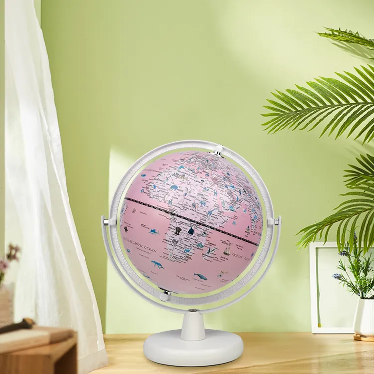 22.8cm (9") Illuminated Full-Swing Pink Color World Globe with Wooden Base & Aluminum Meridian - World Globe